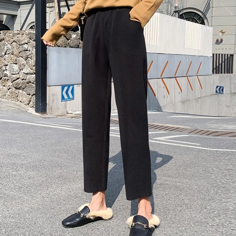 

New Fashion Autumn Pants Women High Waist Casual Straight Harem Pants Women Elastic Waist Loose Wide Leg Pants Trousers 11885