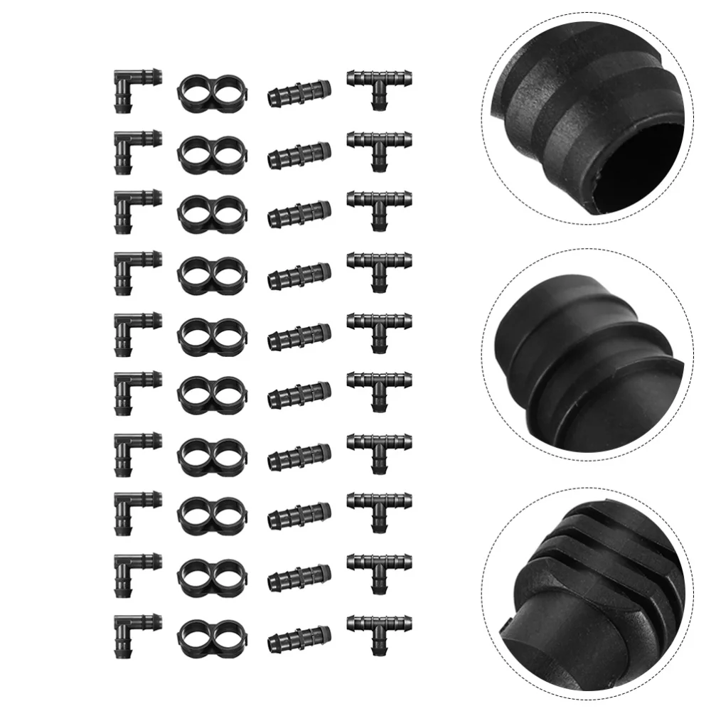 

40pcs Irrigation Fittings Pipe Connectors Branch Joints Hose Connectors (Black)
