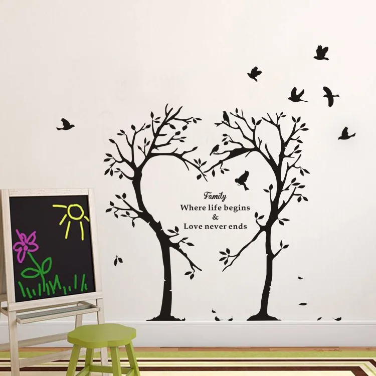 

Vinyl Art Design Wall Sticker Flying Birds Family Heart Tree Wall Decor Cute Tree Wall Decals Poster Mural W799