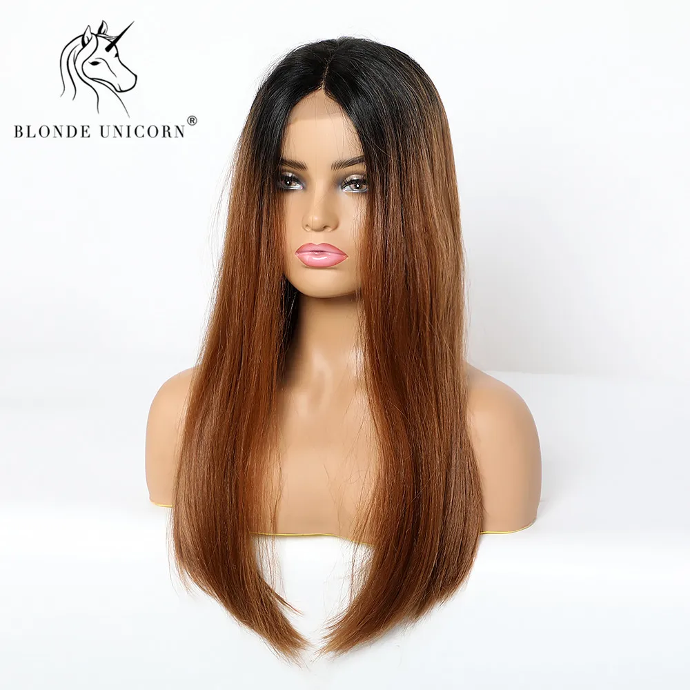 Длинные прямые синтетические парики на сетке спереди блонд единорог Омбре