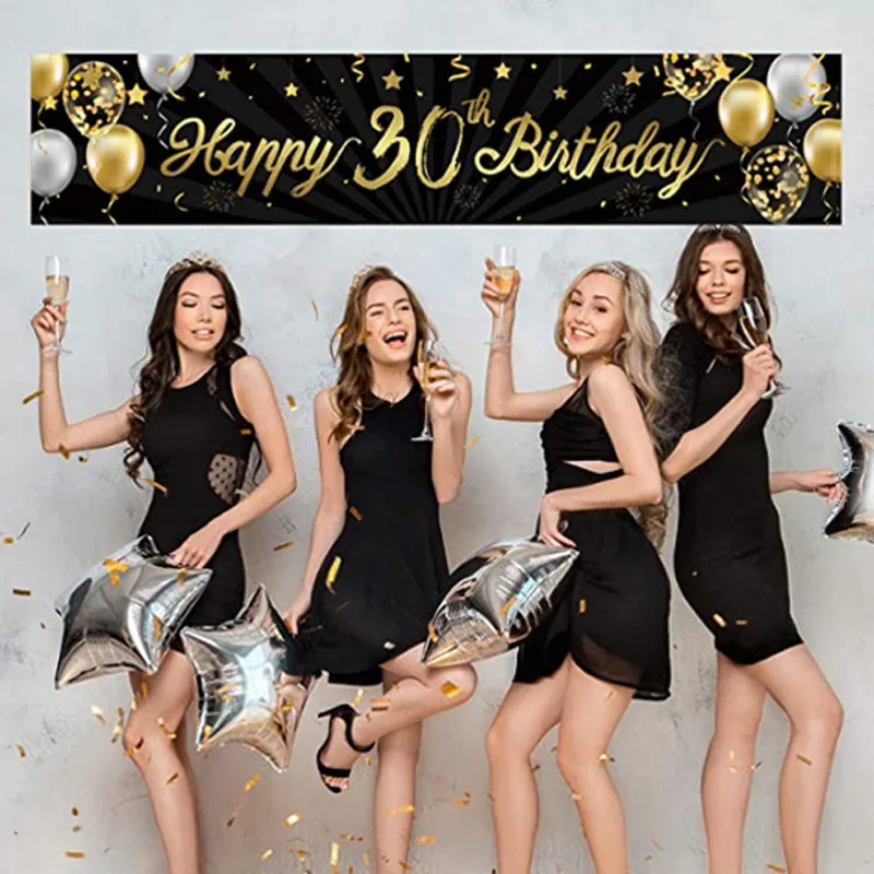 Счастливый 18 21 30 40 50th баннер на день рождения + атласными лентами Bling Украшенные