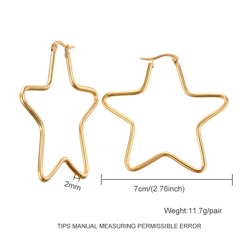 7cm gold star Модные серебряные серьги-кольца из нержавеющей стали для женщин 10 мм 80 мм Большой Круг круглая петля креольские серьги ювелирные изделия Букле д 'ореиль - Окраска металла: 7cm gold star