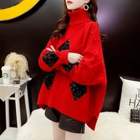 2022 new loose red knitted sweater women jumpers long sleeve pullovers tops casual female autumn winter clothing l29