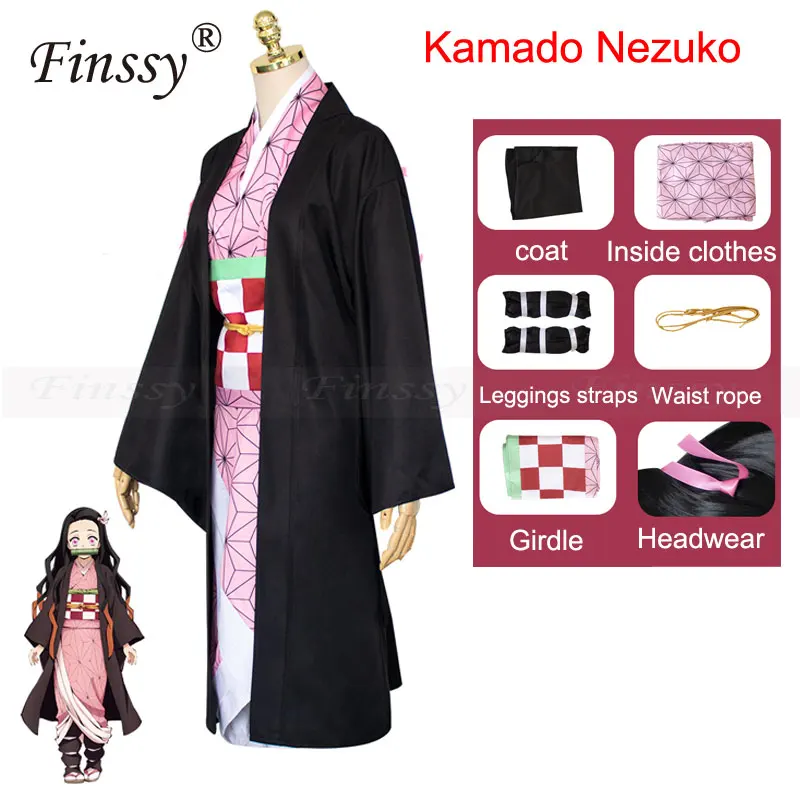 Аниме демон убийца Kimetsu no Yaiba Kamado Nezuko Косплей Костюм Кимоно парики Рождественский подарок Униформа Костюмы для женщин