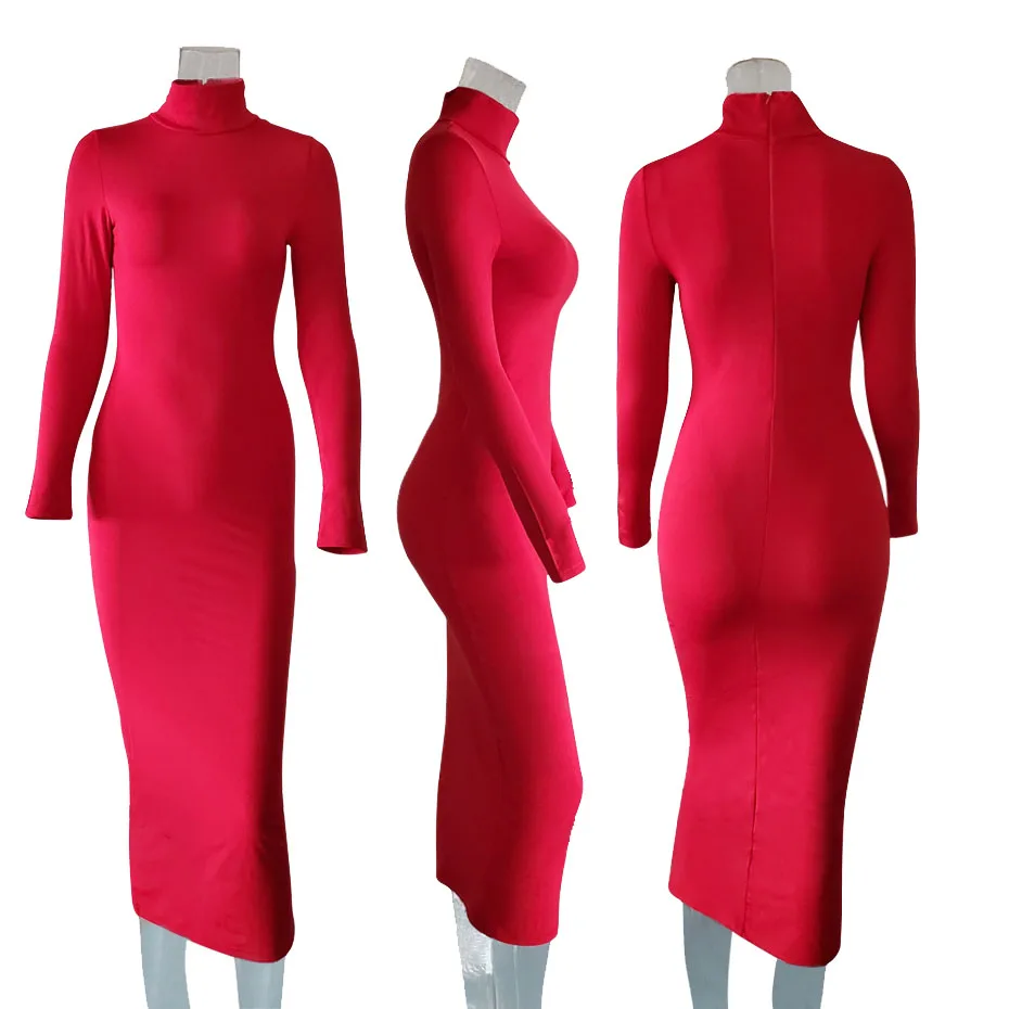 Женское платье миди с длинным рукавом и высоким воротником|Женские платья| |