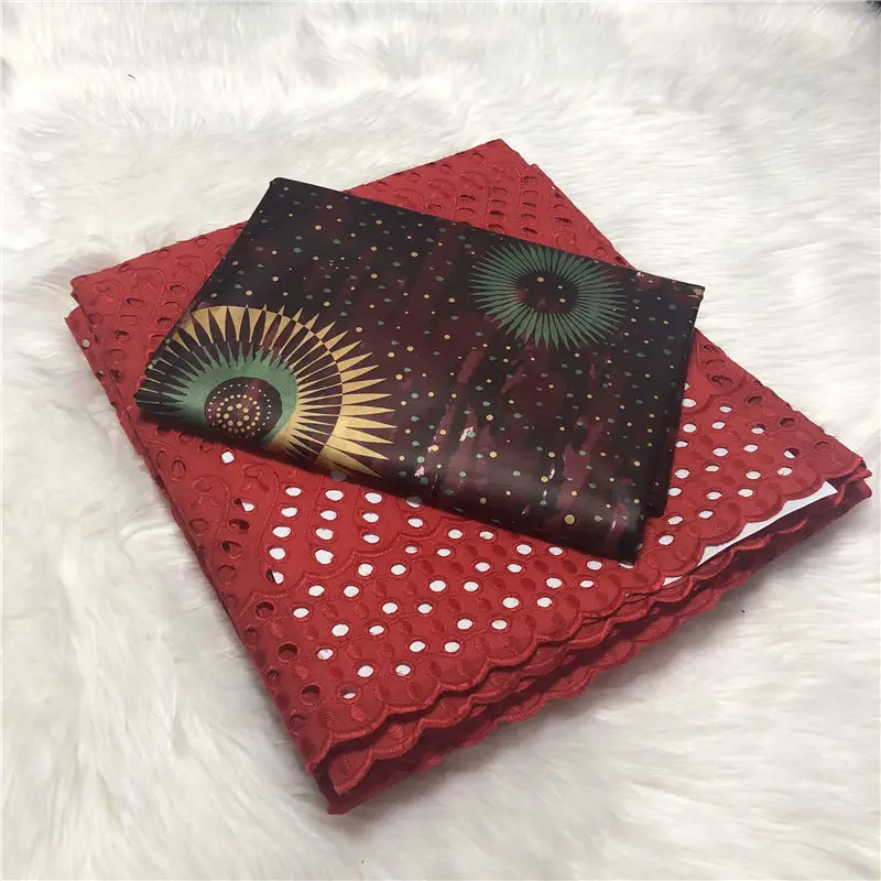 5 ярдов Красный бассейна парча в Гвинейском стиле африканских Базен Rihce Brode с 2