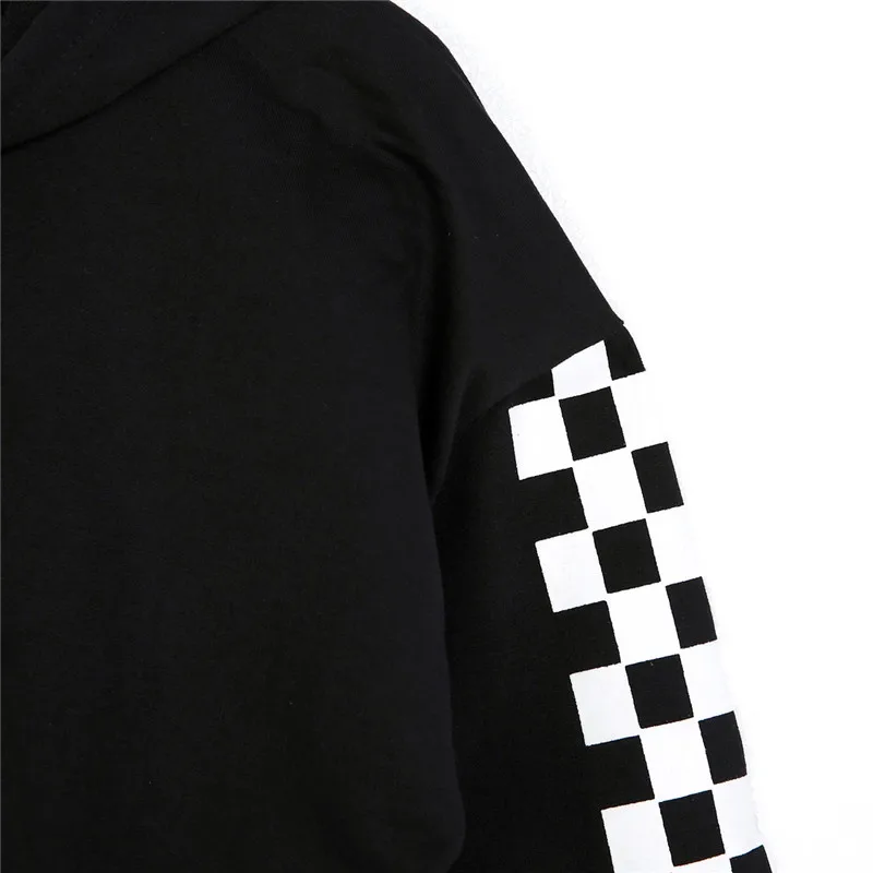 

Women ladies autumn new hooded Pullover sweatshirts fashion casual plaid long sleeve loose short hooded pullovers tops Jumper