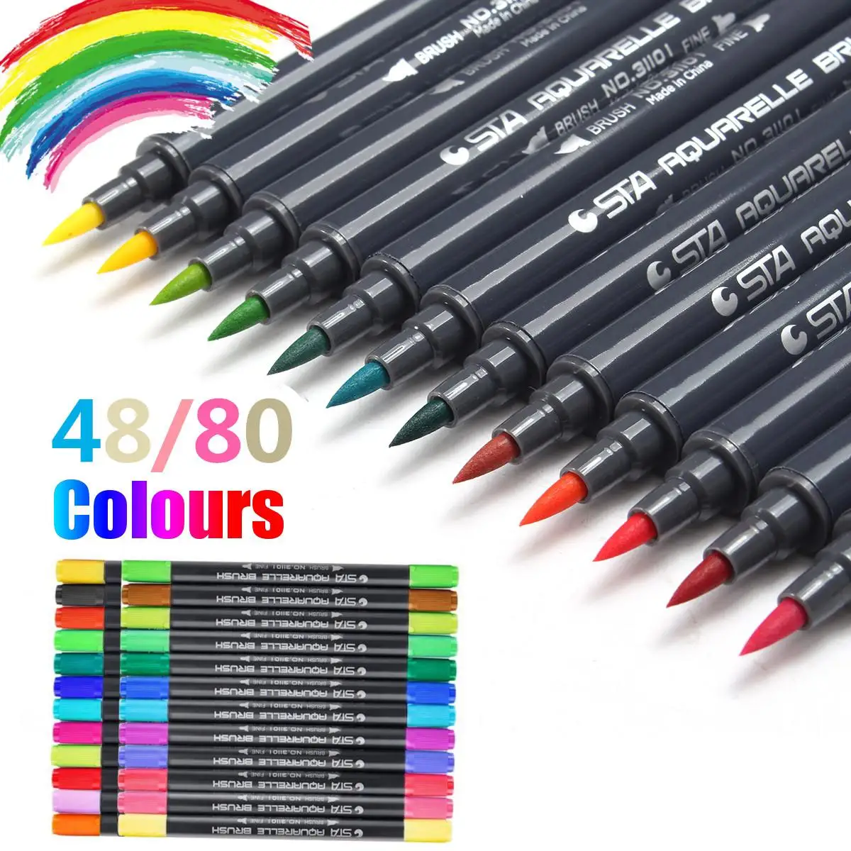 

80 Colors Art and Graphic Drawing Manga Water Based Pigment Ink Twin Tip Brush&Fine Tip Sketch Marker Pen Aquarelle Brush Pen