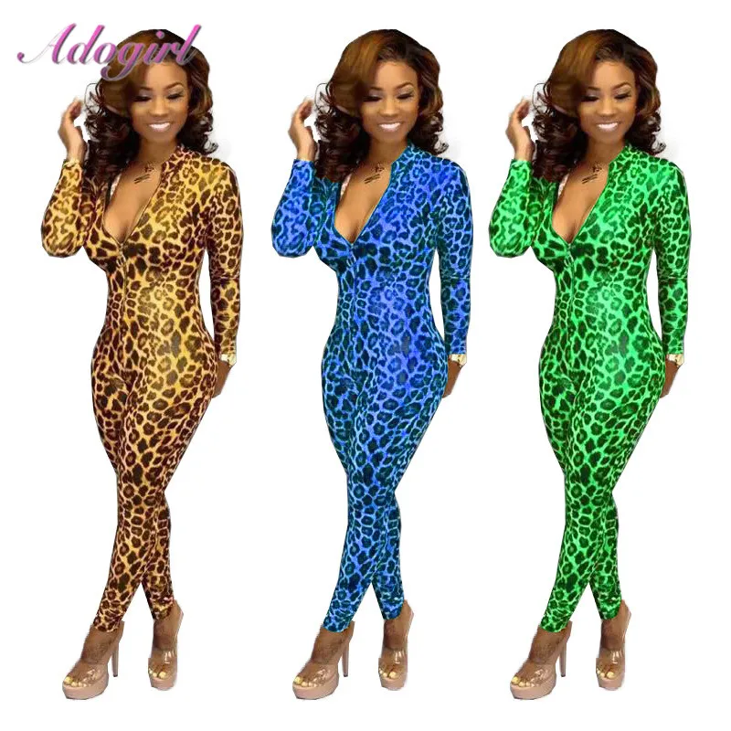 Сексуальный Облегающий комбинезон с леопардовым принтом для вечеринок и клубов