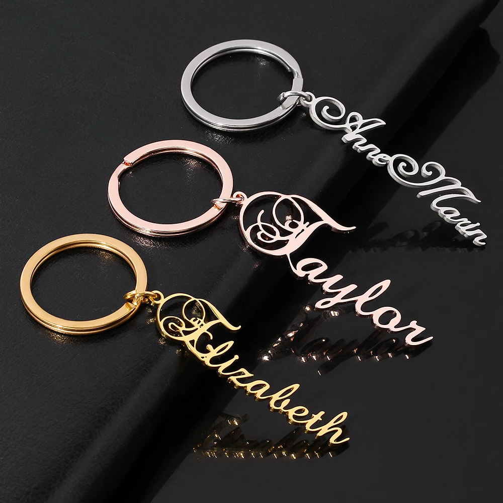EIEGANT 100pcs/set Custom Sculpture Name Logo Keychain For Women Men Stainless Steel KeyRing Personalized Jewelry Gift Wholesale