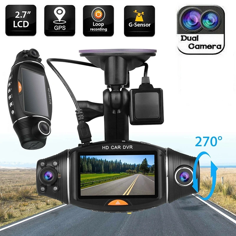 

Автомобильный видеорегистратор s HD 2,7 "с двумя объективами, регистратор с GPS, акселерометром, циклической записью