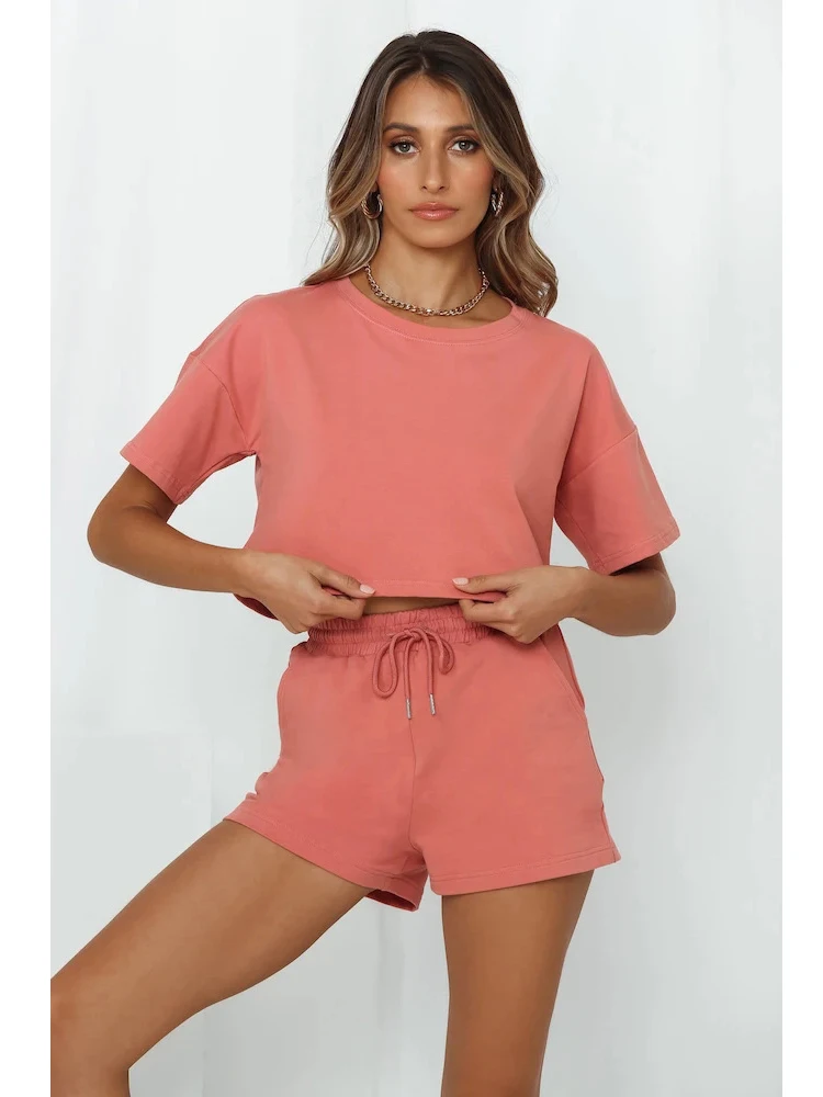

Tops For Women Summer Clothes Set Casual Home Wear O Neck Short Sleeve Top Pants Suit Two Piece Set Woman Solid Sporty Outfits