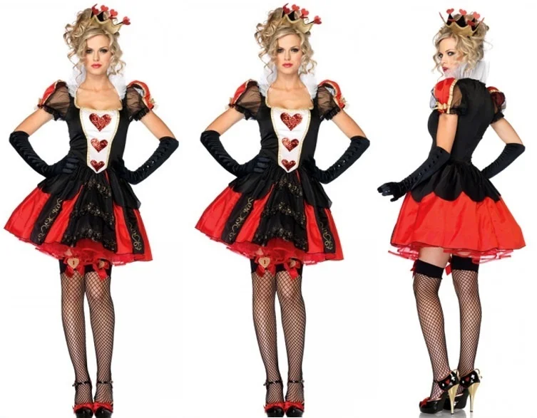 

Halloween Witch Cosplay Alice Wonderland Red Hearts Queen Dress