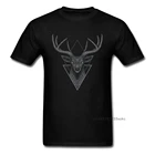 Мужская черная футболка Dark футболка с оленем, модная футболка, летние хлопковые футболки 100%, одежда высшего качества с геометрическим рисунком треугольника, оленя, черепа