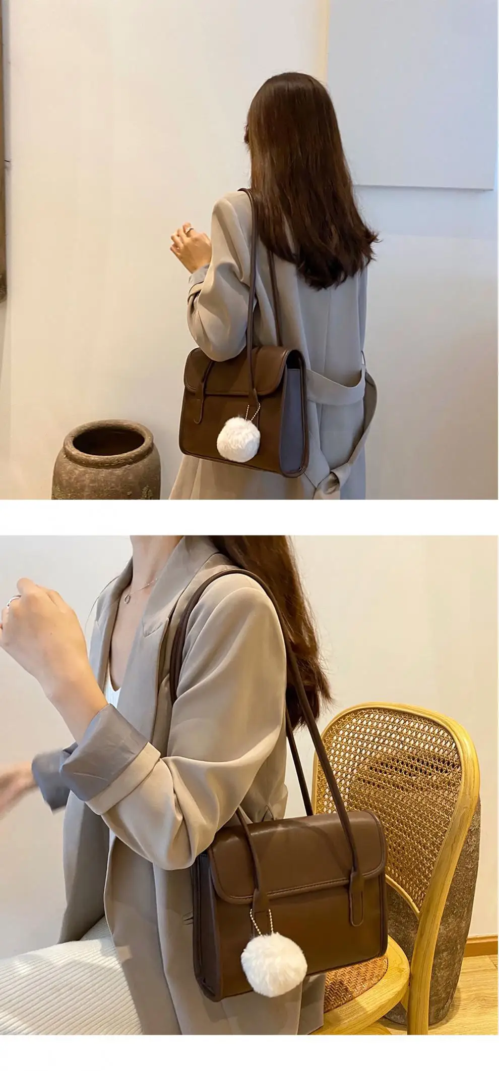 

2021 New Trendy Simple Retro Briefcase Small Square Bag Wild One-shoulder Armpit Bag Female Bag