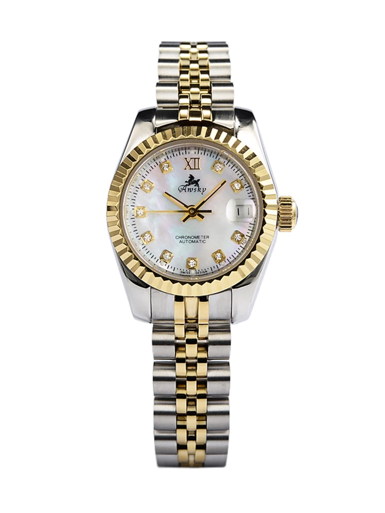 

Женские Автоматические часы с двойным золотым ремешком, бриллиантами и сапфировым стеклом