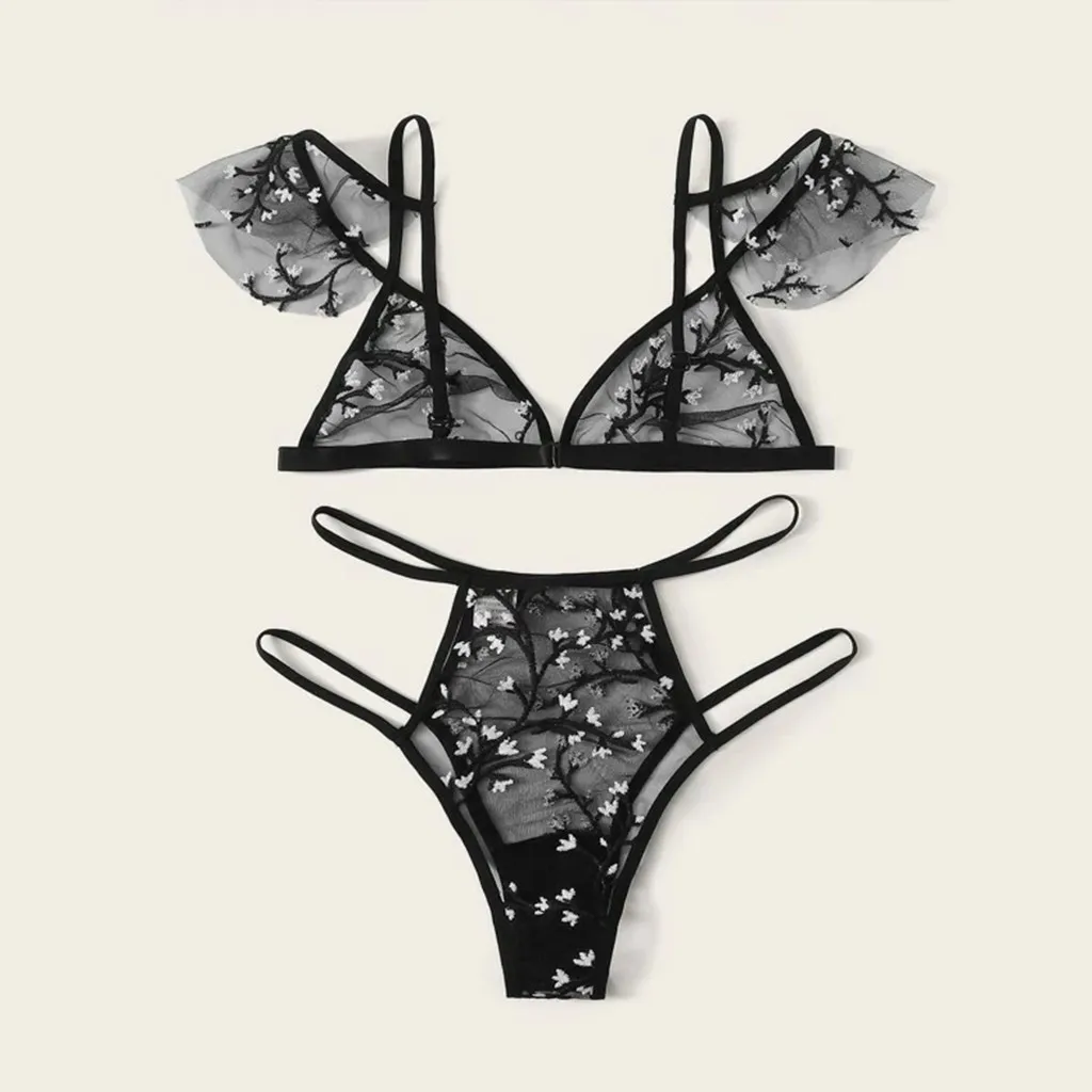 Lingerie Sexy Bra Set Women Embroidery Lace Underwear Pajamas Hollow Out G-String Stanik damski Dames bh Dropship | Женская одежда