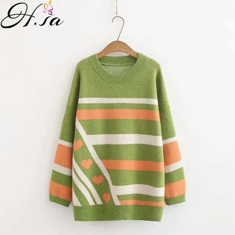 Пуловер женский оверсайз с круглым вырезом H.SA осенне-зимний пуловер в розовую