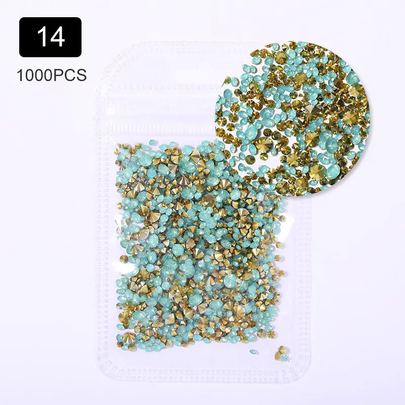 14 1000PCS/Bag Irregular AB Colorful Nail Rhinestones Flat Bottom Mixed Size Nail Studs Nail Art 3D DIY Decorations - Color: 14
