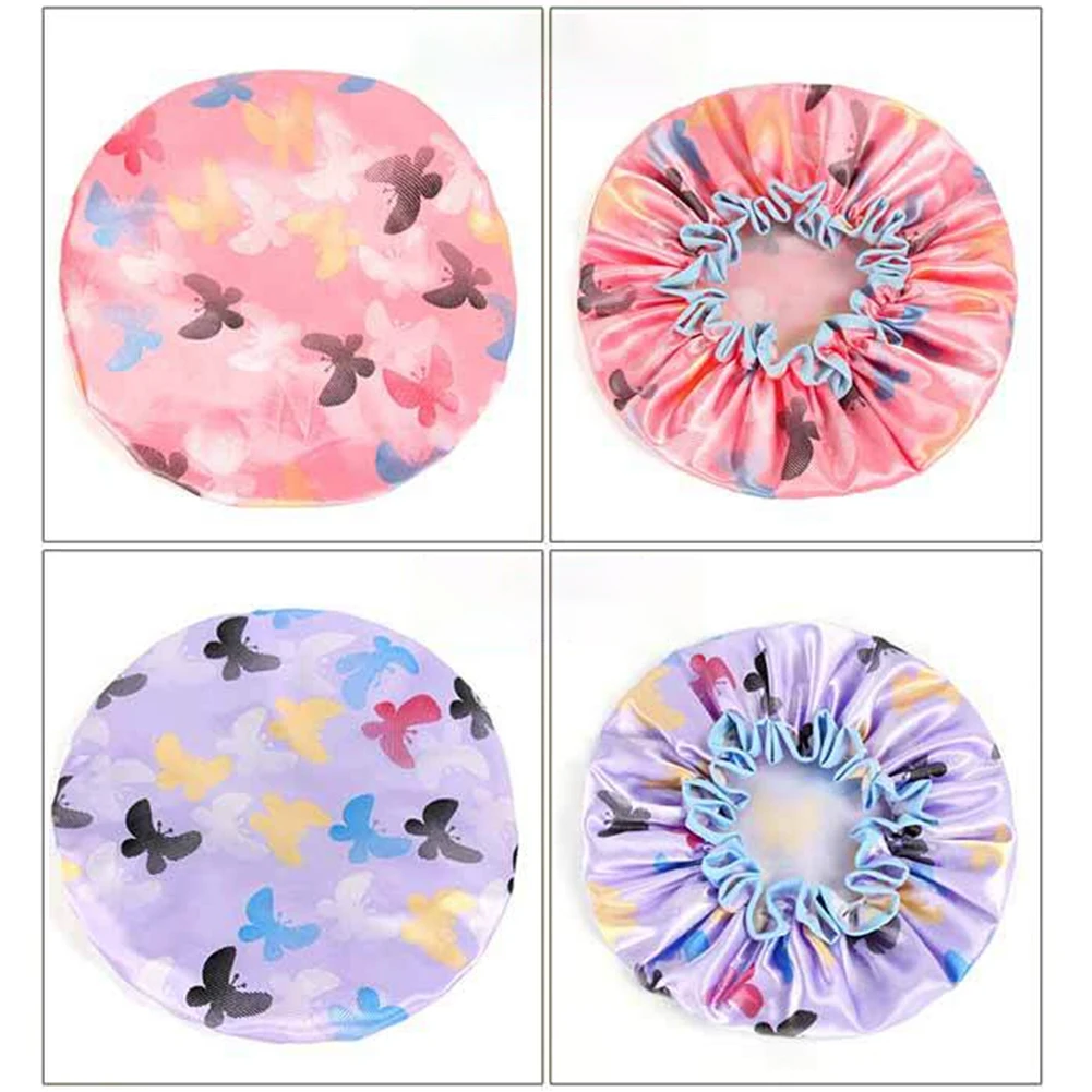 Женская двухслойная Водонепроницаемая эластичная шапочка для душа с рисунком