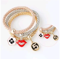 toucheart 3 pcsset flowerred lips braceletbangles charms for women crystal bracelet for jewelry making bracelets sbr190492