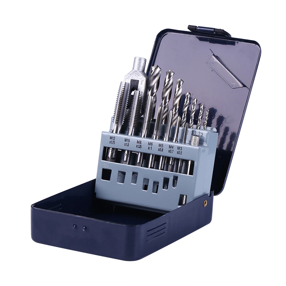 

15pcs M3-M12 Drill Bits with Storage Box Steel Tap Twist Drill Bits Combination Set Power Hand Tapping Tools