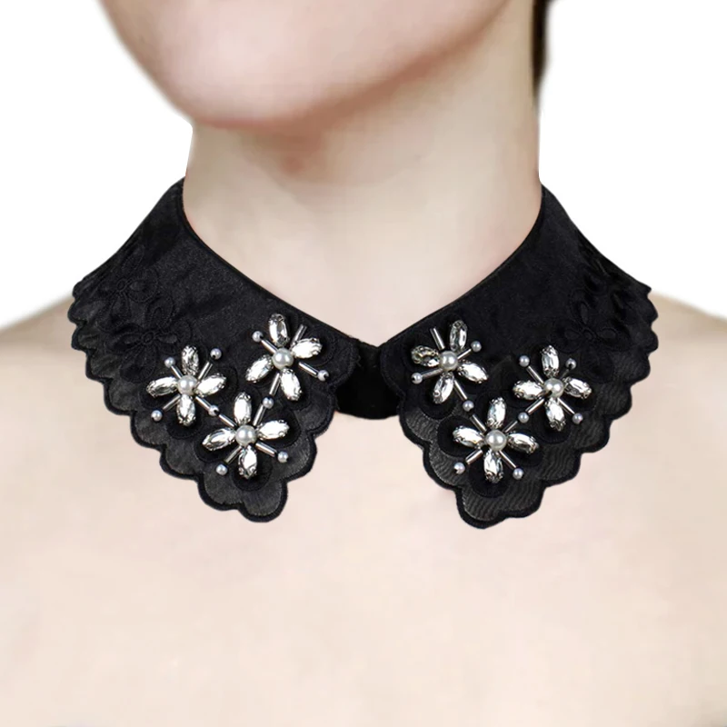 

Luxury Detachable Collar For Women Fashion Party Accessories Lady Fake Collar With Glitter Rhinestones Pearl Detachable Collar
