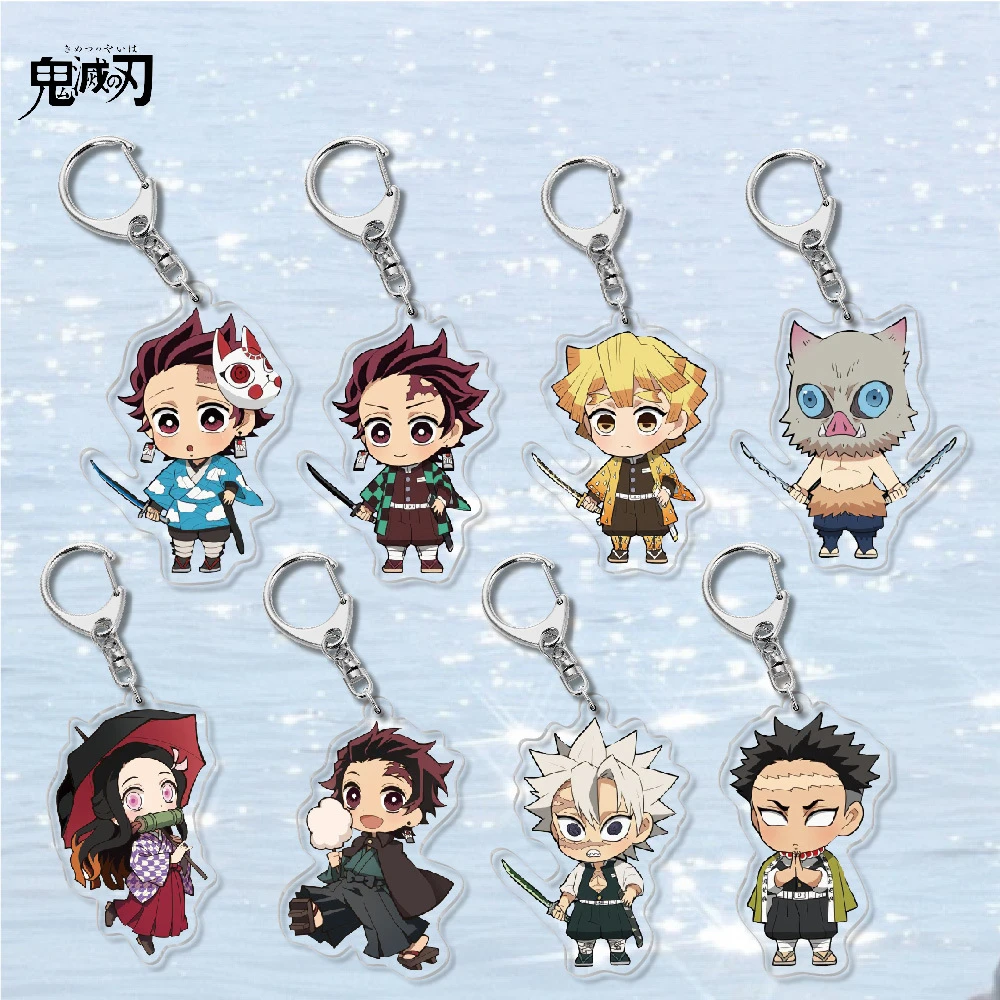 

Demon Slayer Keychain Cartoon Figure Animation Acrylic Kamado Tanjirou Shinazugawa Genya Keyring Women Man Bag Car Accessory