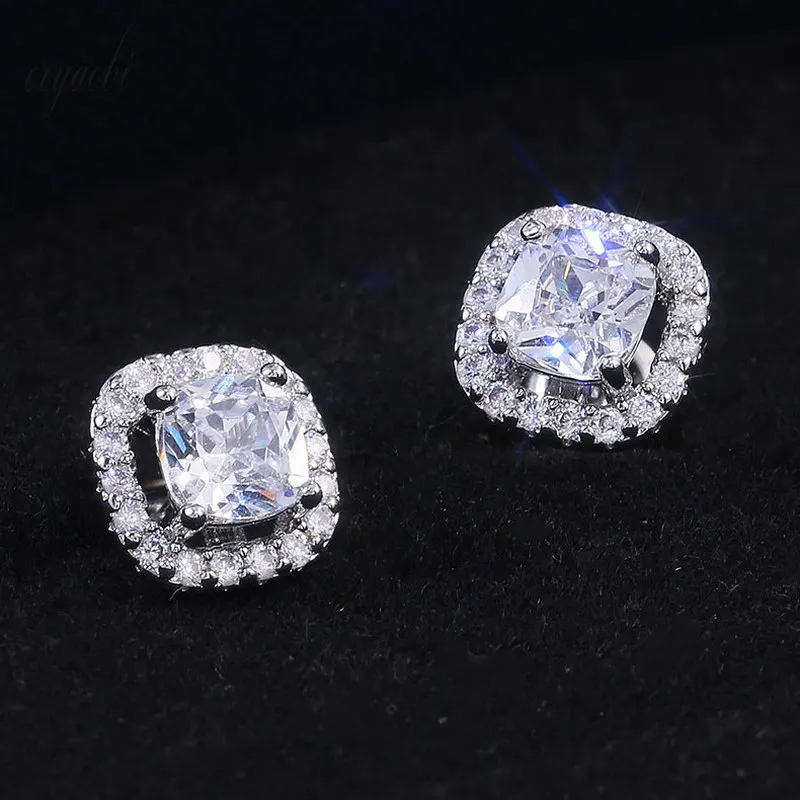 Luxury Four-claw Earrings for Women Full of Zircon Simple Square Nails Wedding Party Anniversary Jewelry | Украшения и аксессуары