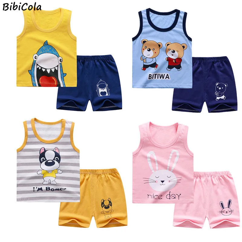 

BibiCola Children Summer Beach Clothing Set Boys Outfits Sleeveless Vest Suit T-shirt+ Shorts Kids Boys Tracksuit Home Apparel
