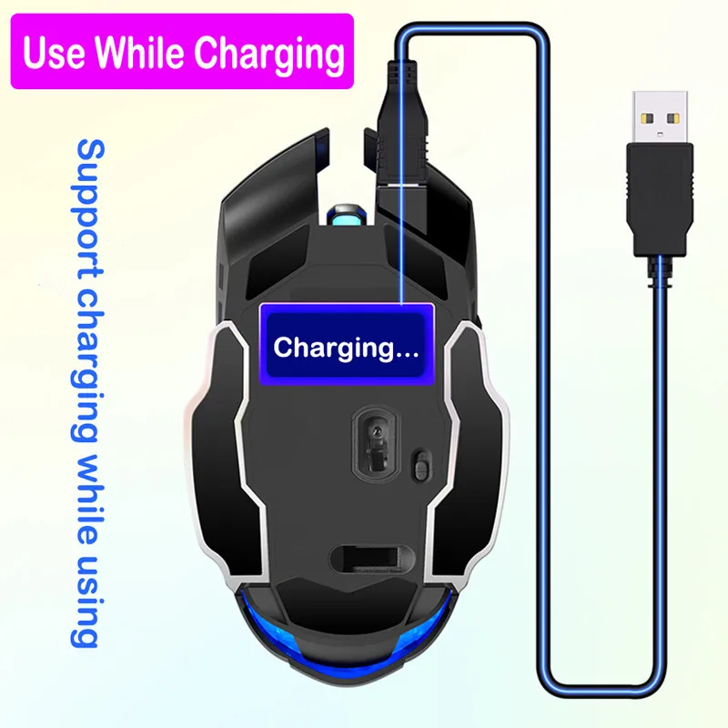 

Silent Wireless Mouse 1600 DPI Rechargeable Adjustable Gaming 2.4G USB Ergonomic For Laptop Computer PC