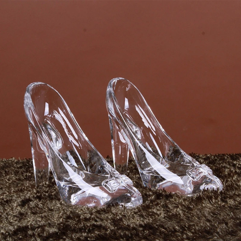 

Princess Clear Glass Slipper Imitation Crystal Transparent Bowknot High Heels Shoes Figurine Ornament for Wedding Birthday Party