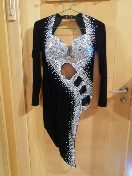 Блестящие стразы Черный костюм Платье для латинских танцев Одежда сцены