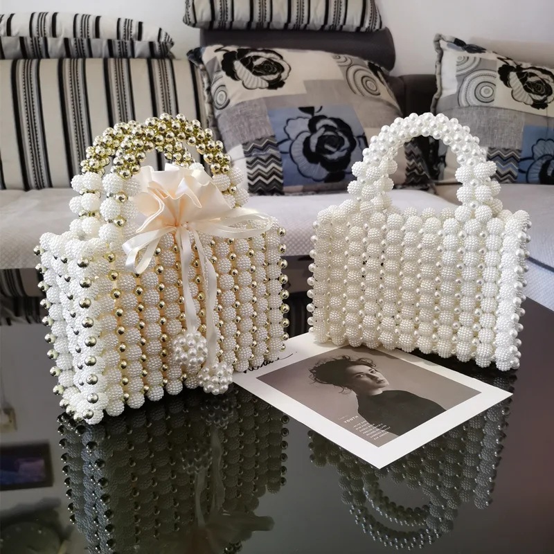 

2020 Handmade Women Pearl Bags Designer Beaded Shoulder Bags Charm White Pearls Crossbody Bag Luxury Evening Clutch Purse Lady