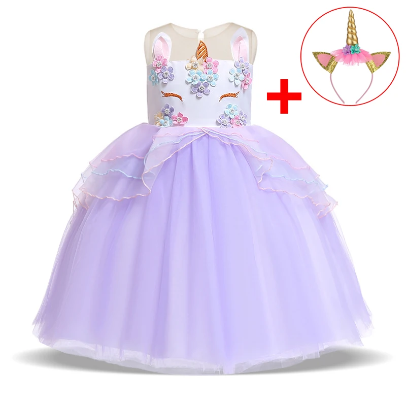 2022 Free Headband Summer Easter Unicorn Dress Kids Dresses For Girls Party Children Toddler Girl Clothes Princess L5066 | Детская