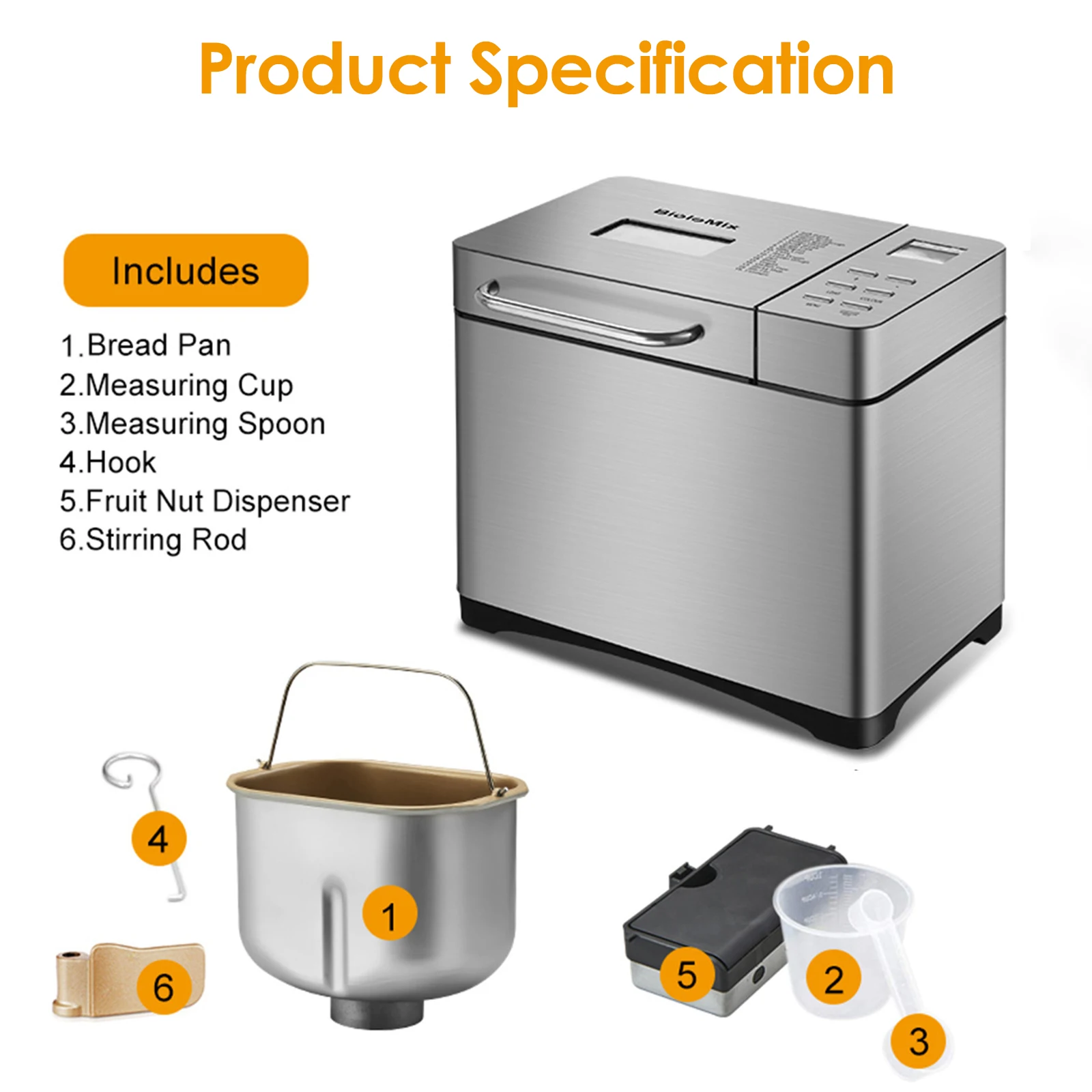 

Automatic Bread Machine 650W with Automatic Fruit Nuts Dispenser Timing Keep Warm Function With LED Screen Bread Maker Machine