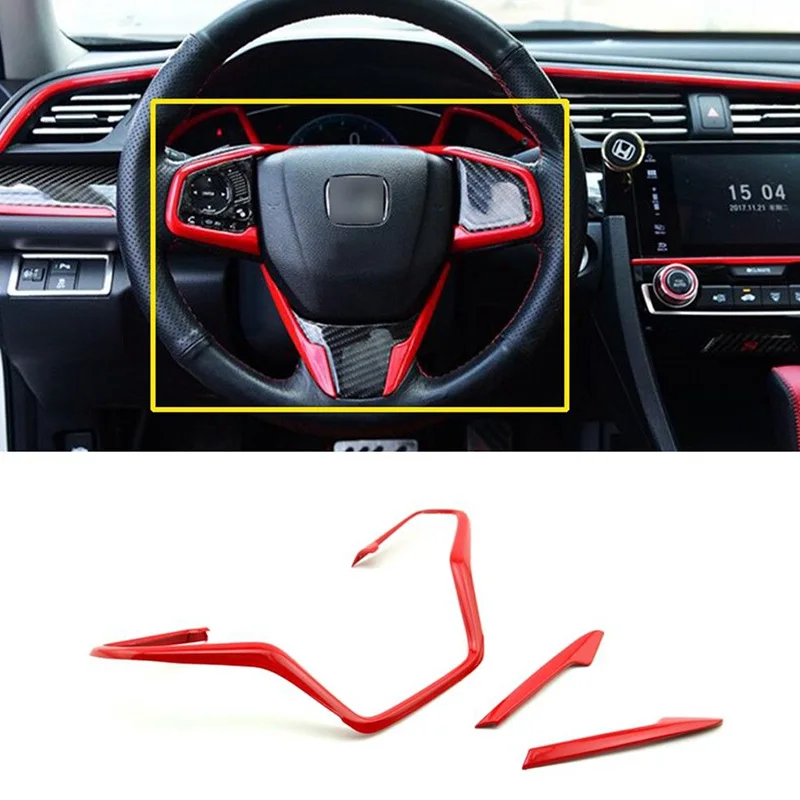 3Pcs Red Style Car Steering Wheel Frame Cover Trim Stickers Fit for Honda Civic 10Th 2016 2017 2018 | Автомобили и мотоциклы