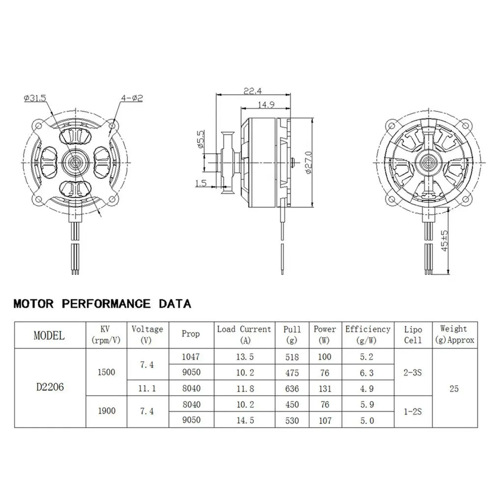 

DXW A2212 2212 930KV 2-4S 3.17mm Outrunner Brushless Motor for RC FPV Fixed Wing Drone Airplane Aircraft 1060 Propeller