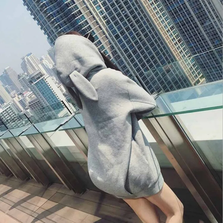 

Autumn Rabbit Ears Wool Hoodie Sweatshirt Women Hooded Loose Wool Fleece Solid Color Top