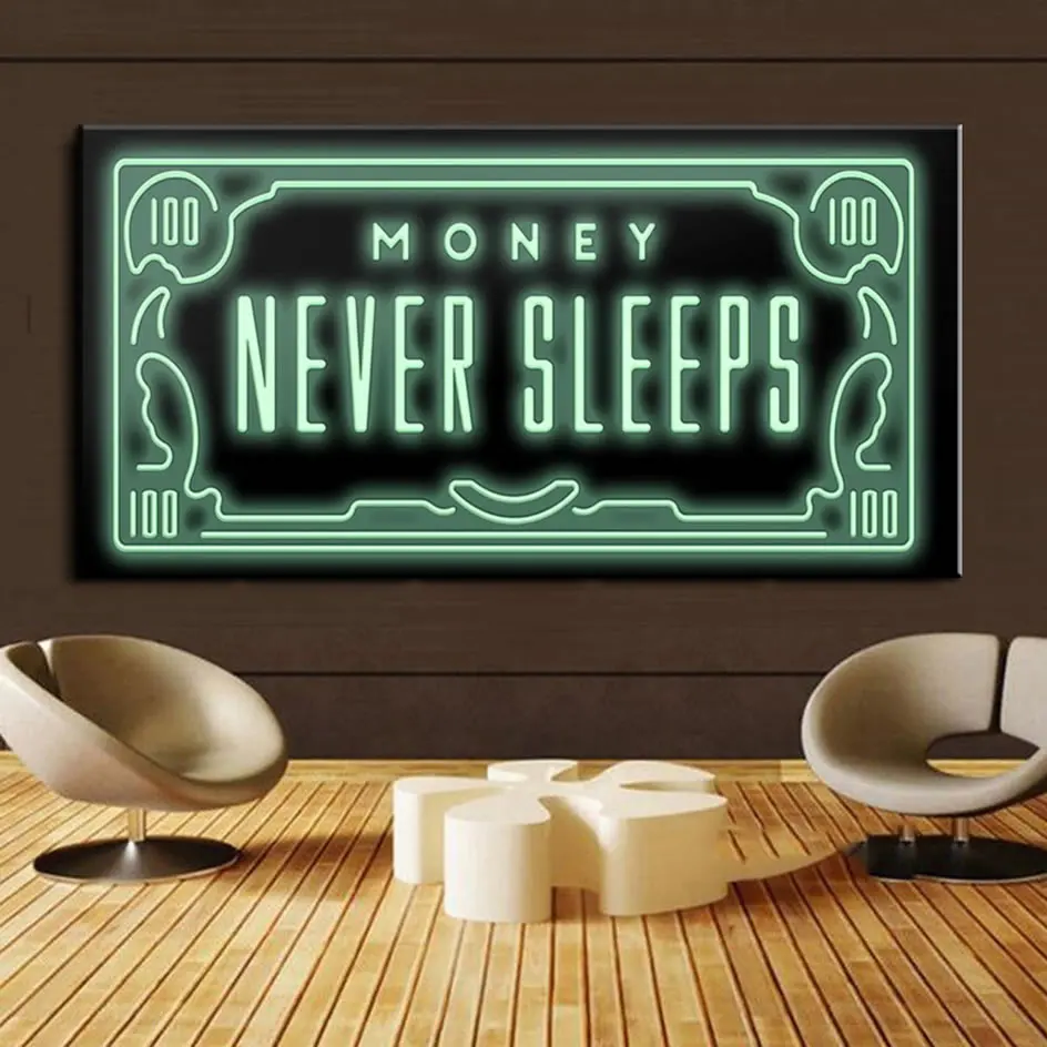 Money Never Sleep Hd холст печать скандинавские цитаты письмо деньги искусство домашний
