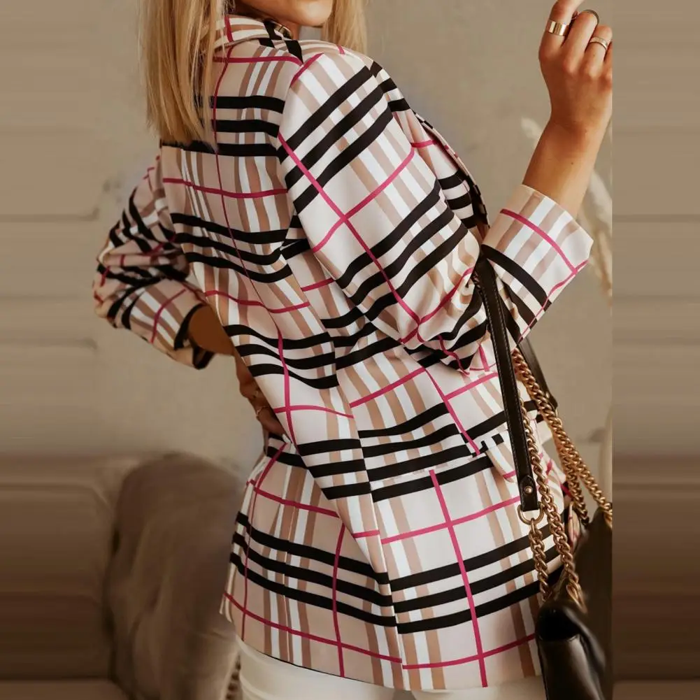 

New Spring Women Blazer Check Pattern Lapel Autumn Office Ladies Cardigan Suit Jacket for Dating Elegant Coat Daily All-Match