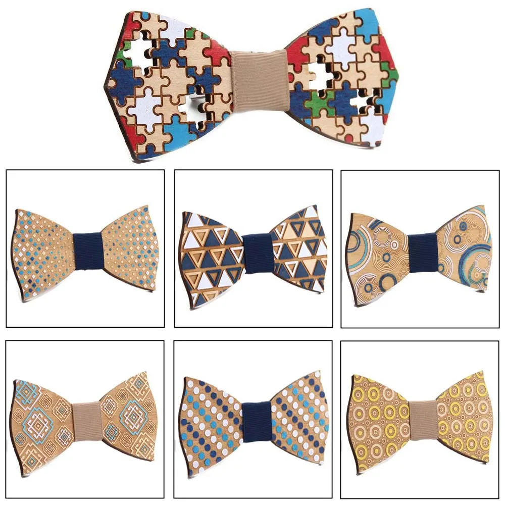 

Fashion Wooden Bowtie Gentleman Bow Ties Handmade Color Pattern Tie Party Bow Ties Butterfly Wooden Unique Tie for Man