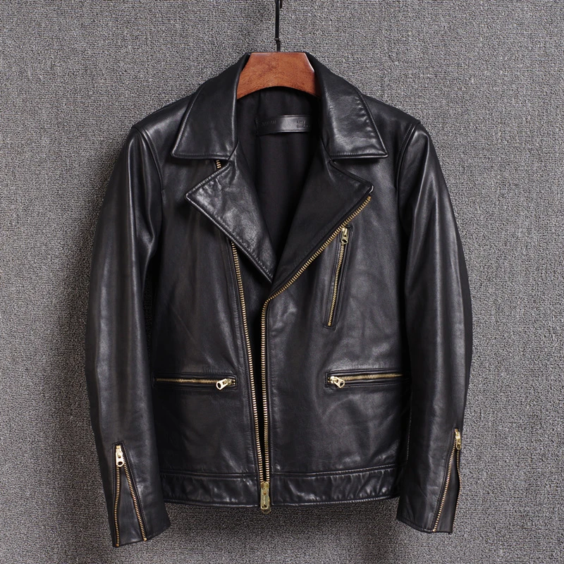 Мужская кожаная куртка из овчины в японском стиле с отворотом | одежда
