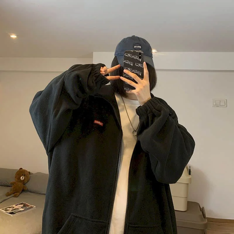 

Куртка мужская флисовая свободного покроя, Свитшот в Корейском стиле, утепленный кардиган в стиле Харадзюку, пальто в гонконгском стиле для...