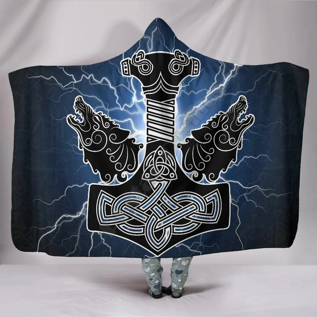 

Viking Style Hooded Blanket Thor's Hammer Mjollnir 3D Printed Wearable Blanket Adults For Kids Hooded Blanket Fleece Blanket