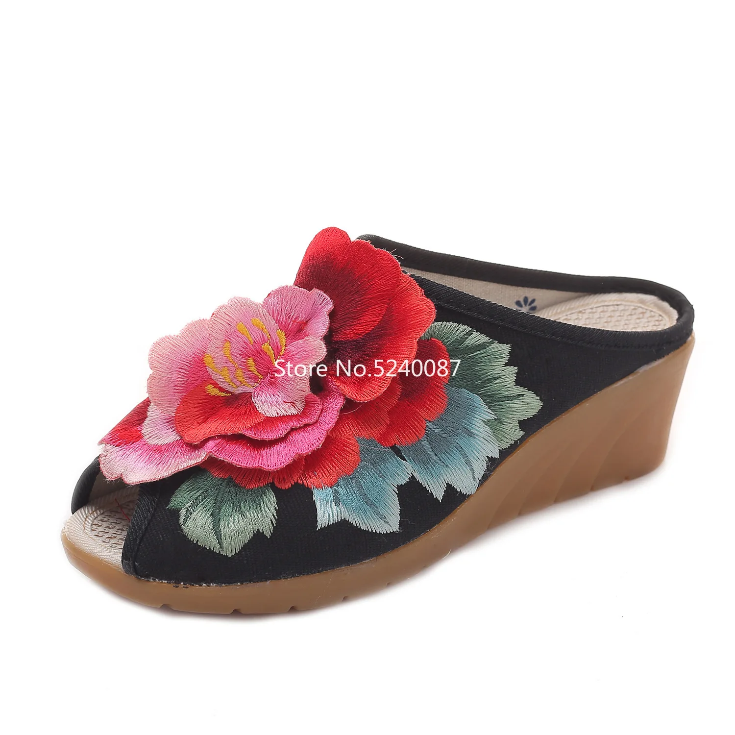 Женские сандалии на высоком каблуке в китайском стиле с вышитыми цветами и