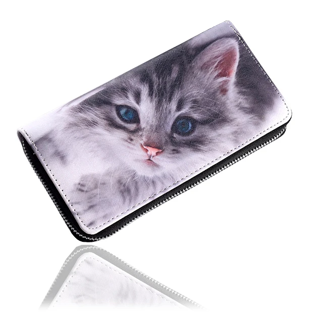 Милые женские кошельки с животным принтом кота кармашком для мелочи дамские