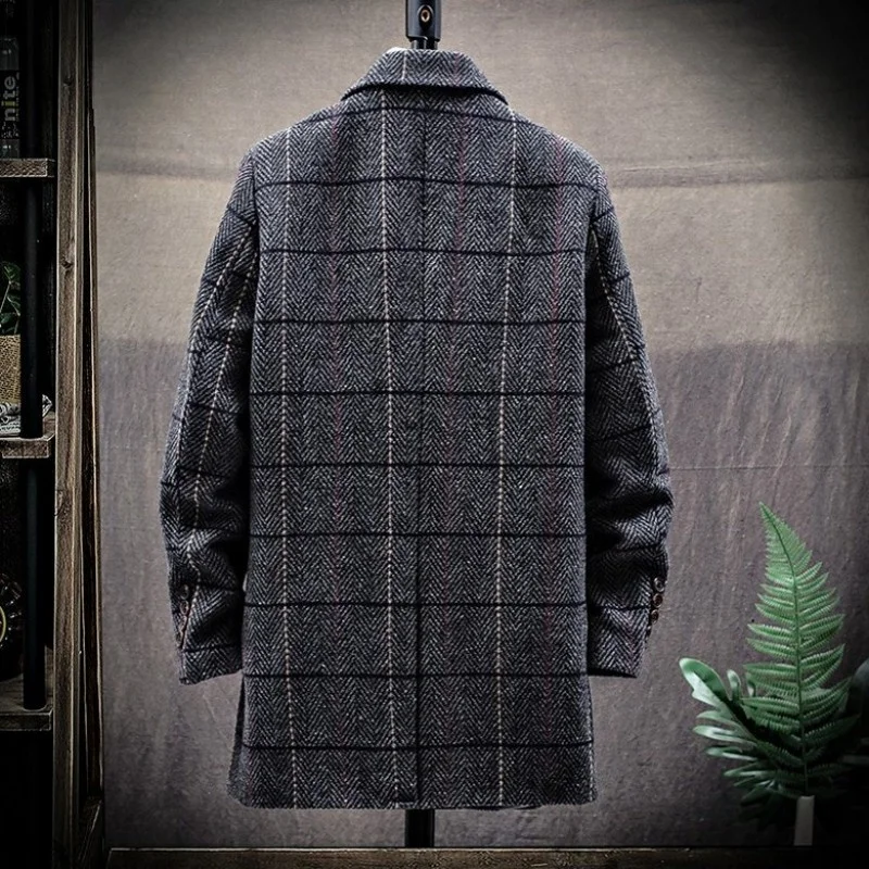 Тренчкот мужской в полоску Модное теплое однобортное пальто средней длины