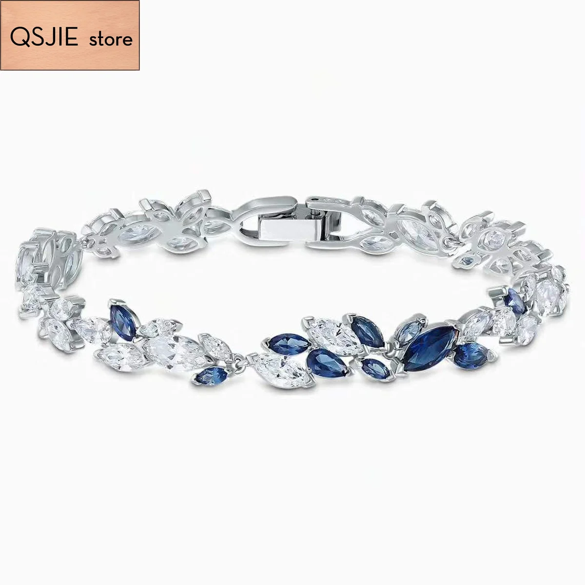 

QSJIE High quality SWA new style. Fashionable blue and white crystal combination. Elegant best women's Bracelet