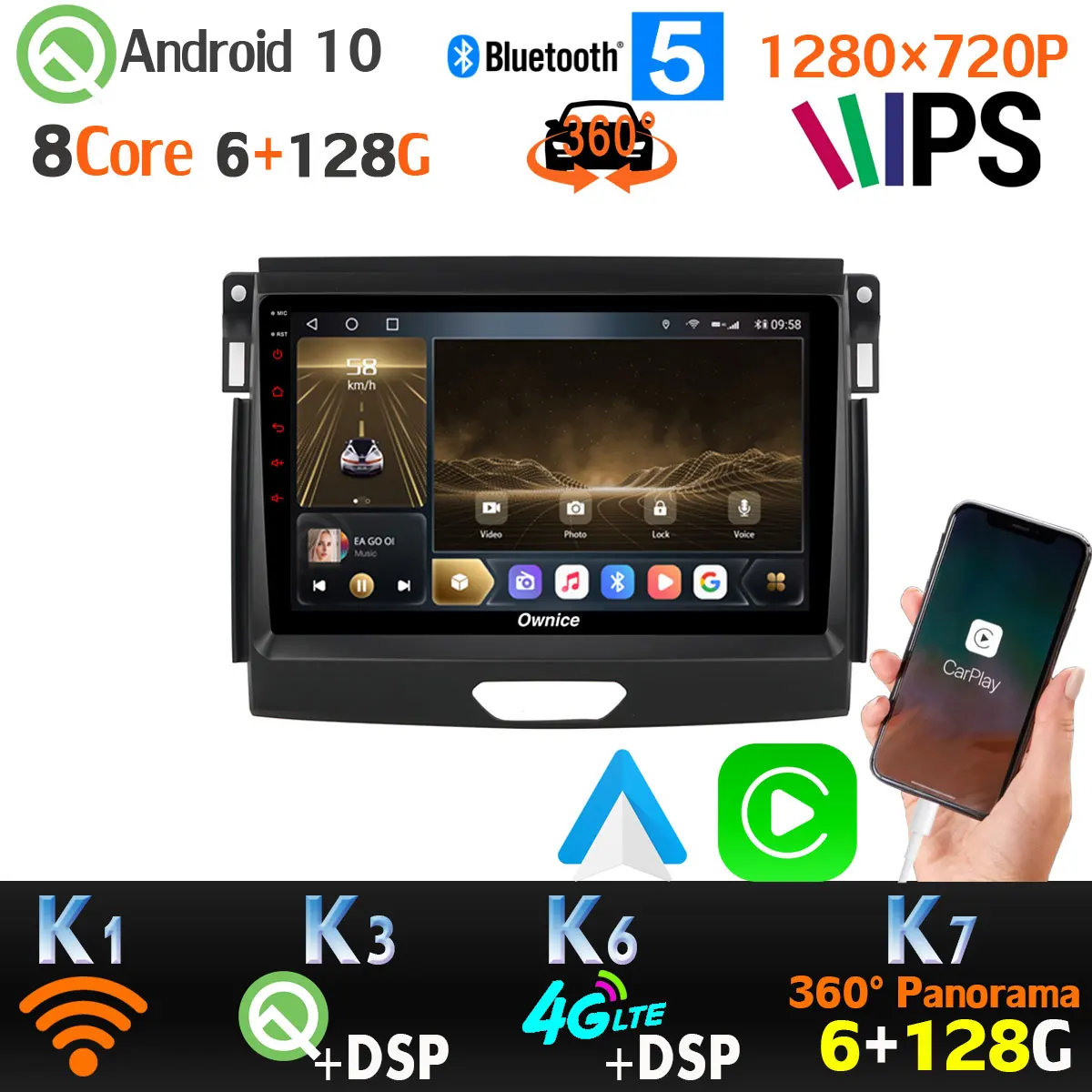 6 + 128G 360 панорамная камера 4G LTE WiFi Android 10 SPDIF DSP CarPlay Автомобильный плеер для Ford Ranger 2016